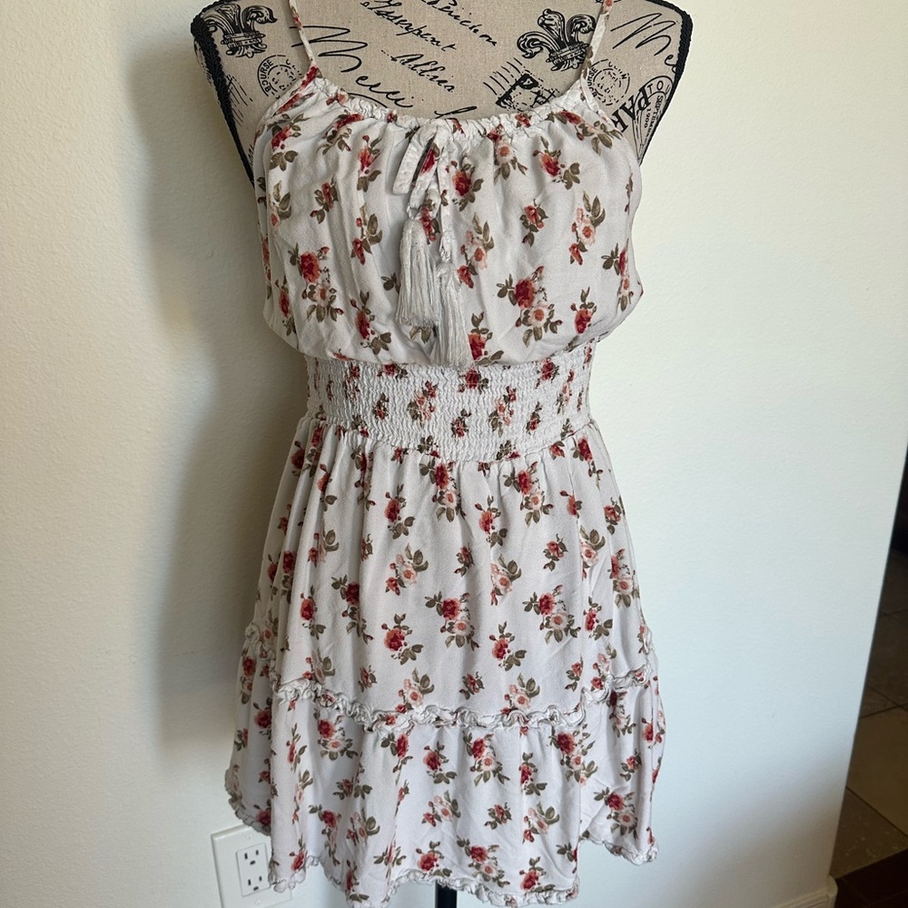 Floral Mini Dress in White and Red